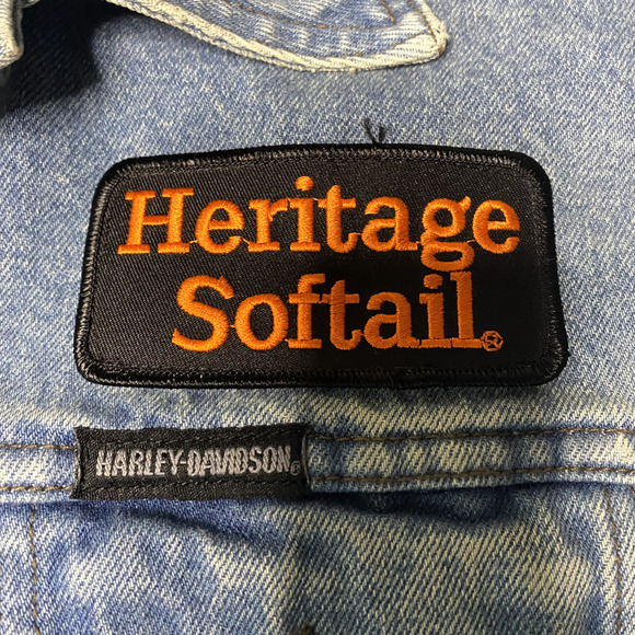 Vintage Harley Davidson Denim Jacket Embroidered Patch Blue Biker‎ XLARGE Men - Picture 3 of 12